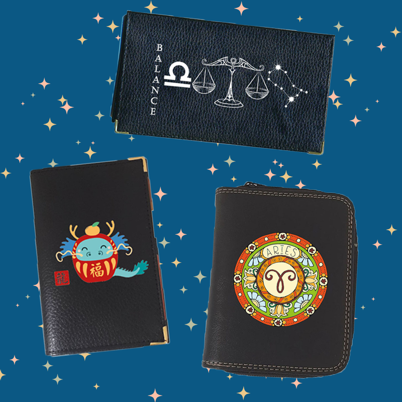 Syl'la Petit Porte Monnaie En Cuir Porte Cles Noir Signe Sagittaire