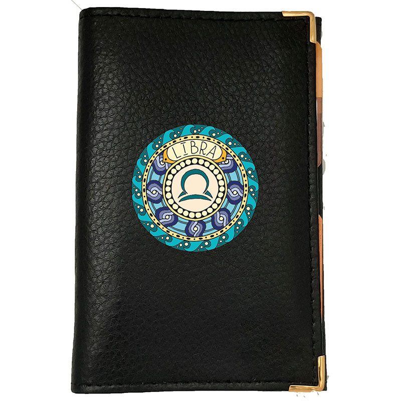 Porte carte grise en cuir noir personnalisé avec votre Signe Zodiaque Astrologique