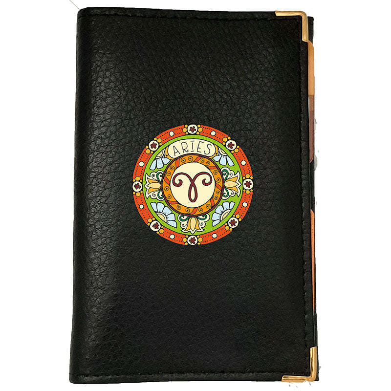 Porte carte grise en cuir noir personnalisé avec votre Signe Zodiaque Astrologique
