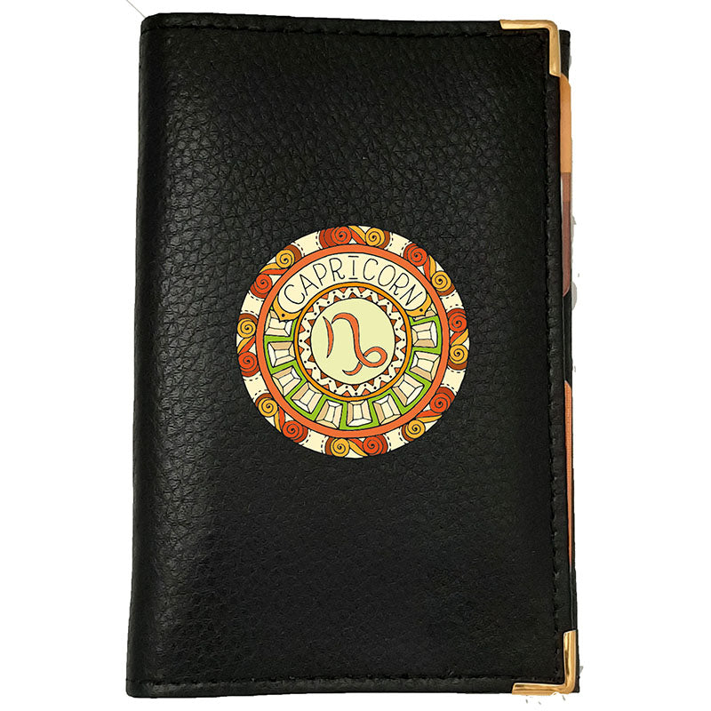 Porte carte grise en cuir noir personnalisé avec votre Signe Zodiaque Astrologique