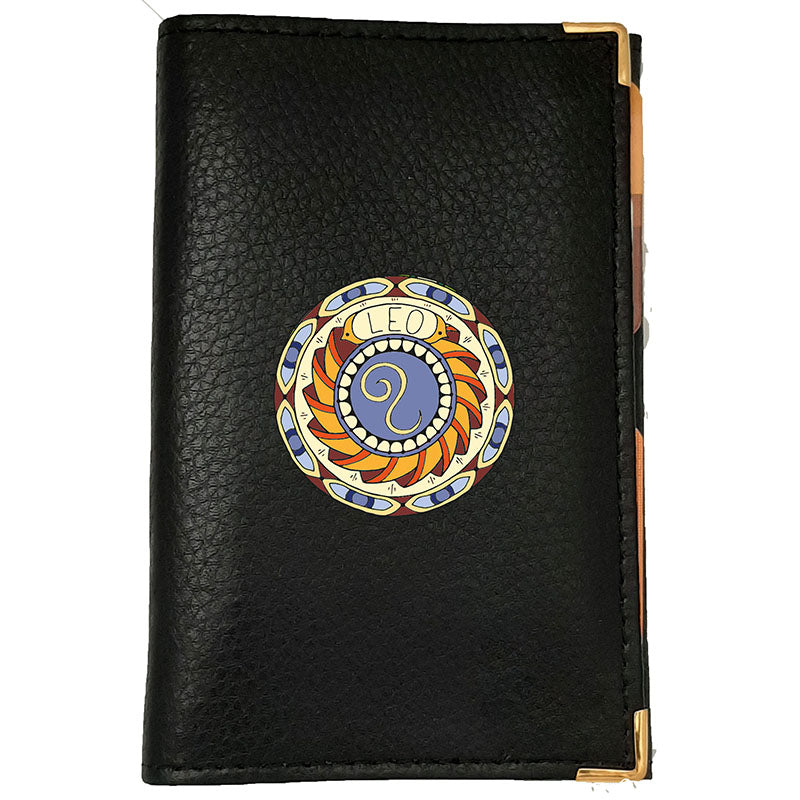 Porte carte grise en cuir noir personnalisé avec votre Signe Zodiaque Astrologique