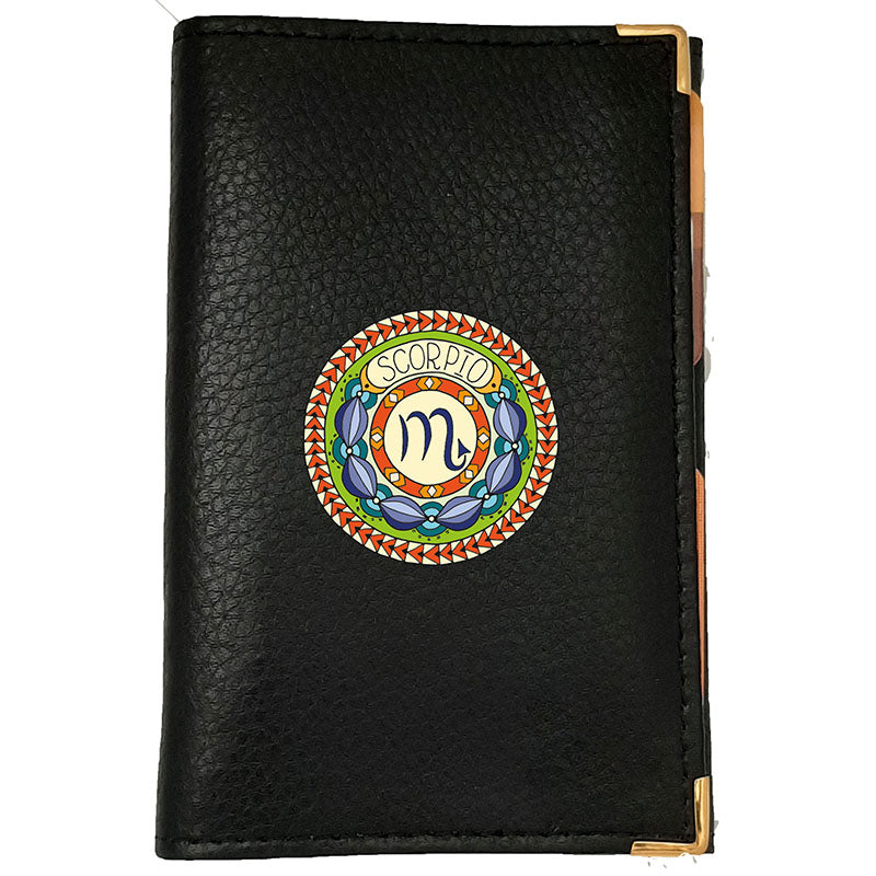 Porte carte grise en cuir noir personnalisé avec votre Signe Zodiaque Astrologique