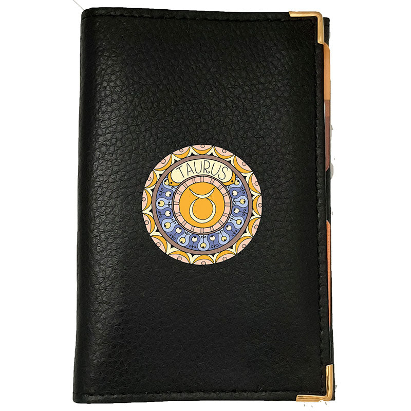 Porte carte grise en cuir noir personnalisé avec votre Signe Zodiaque Astrologique