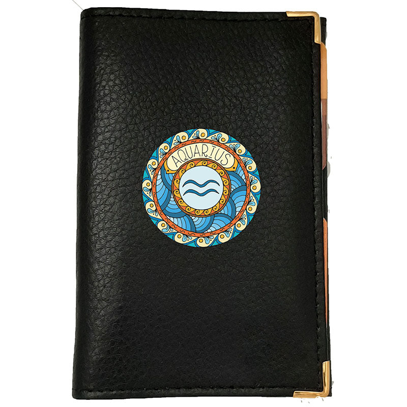 Porte carte grise en cuir noir personnalisé avec votre Signe Zodiaque Astrologique