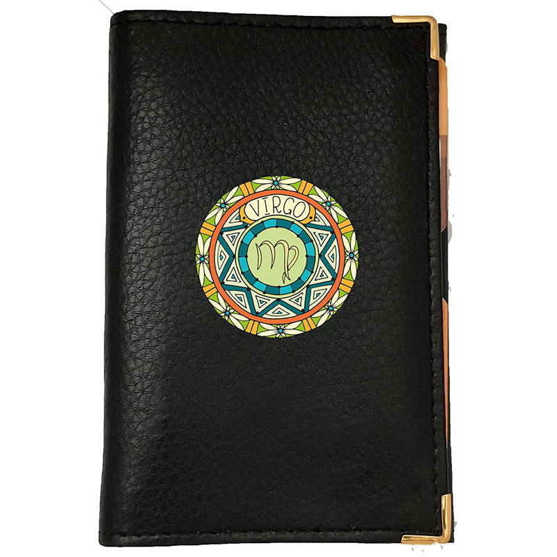 Porte carte grise en cuir noir personnalisé avec votre Signe Zodiaque Astrologique