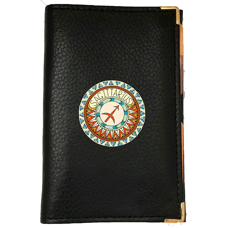 Porte carte grise en cuir noir personnalisé avec votre Signe Zodiaque Astrologique