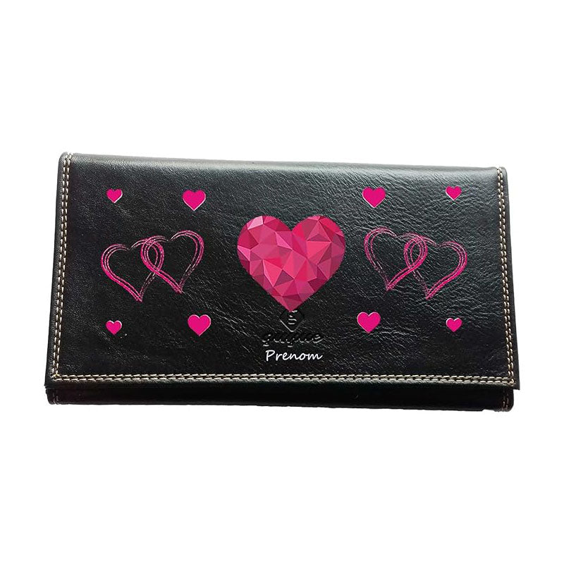 Compagnon Tout-en-Un Porte Chéquier en Simili Cuir personnalisé Cœur rose