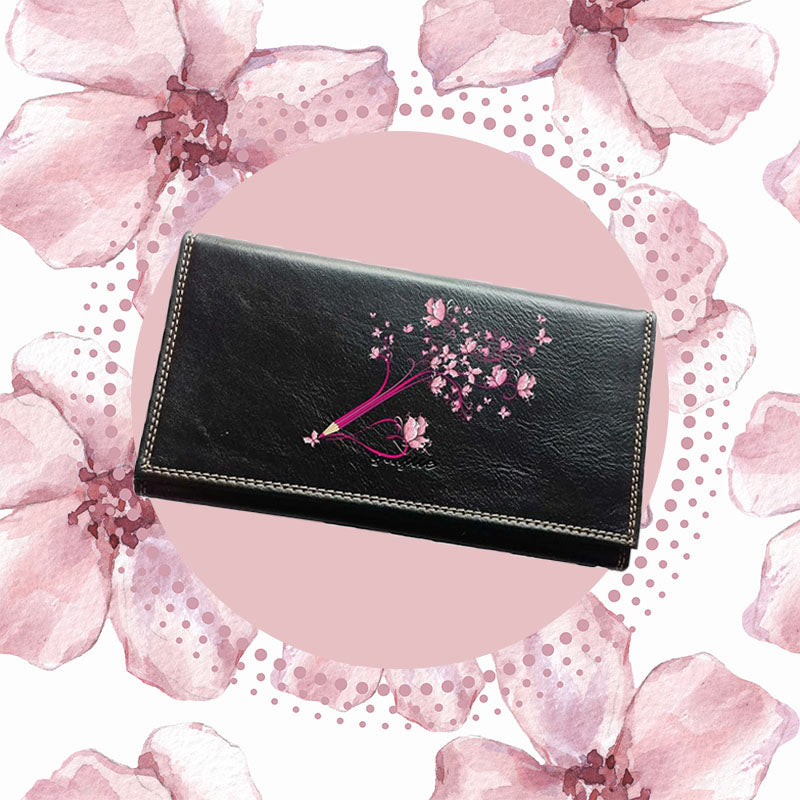 Compagnon Tout-en-Un Porte Chéquier en Simili Cuir design Crayon fleurie