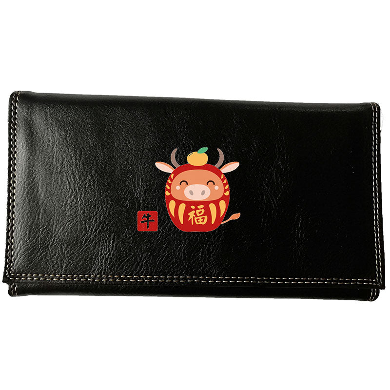 Compagnon Tout-en-Un Porte Chéquier en Simili Cuir avec Signe Chinois Daruma