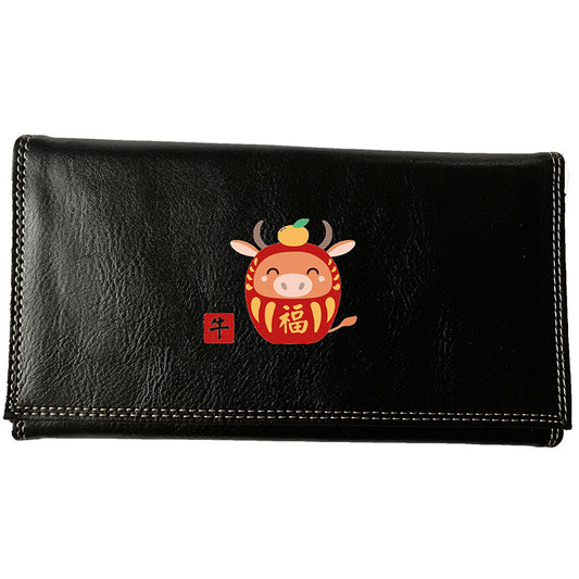 Compagnon Tout-en-Un Porte Chéquier en Simili Cuir avec Signe Chinois Daruma