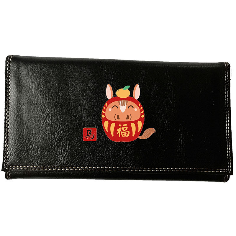 Compagnon Tout-en-Un Porte Chéquier en Simili Cuir avec Signe Chinois Daruma