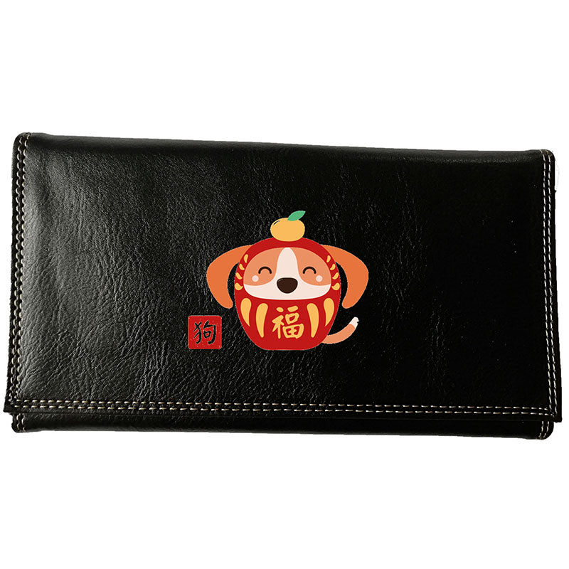 Compagnon Tout-en-Un Porte Chéquier en Simili Cuir avec Signe Chinois Daruma