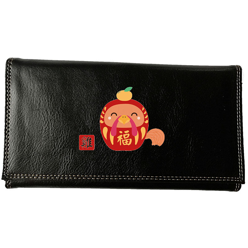 Compagnon Tout-en-Un Porte Chéquier en Simili Cuir avec Signe Chinois Daruma