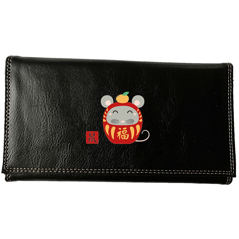 Compagnon Tout-en-Un Porte Chéquier en Simili Cuir avec Signe Chinois Daruma