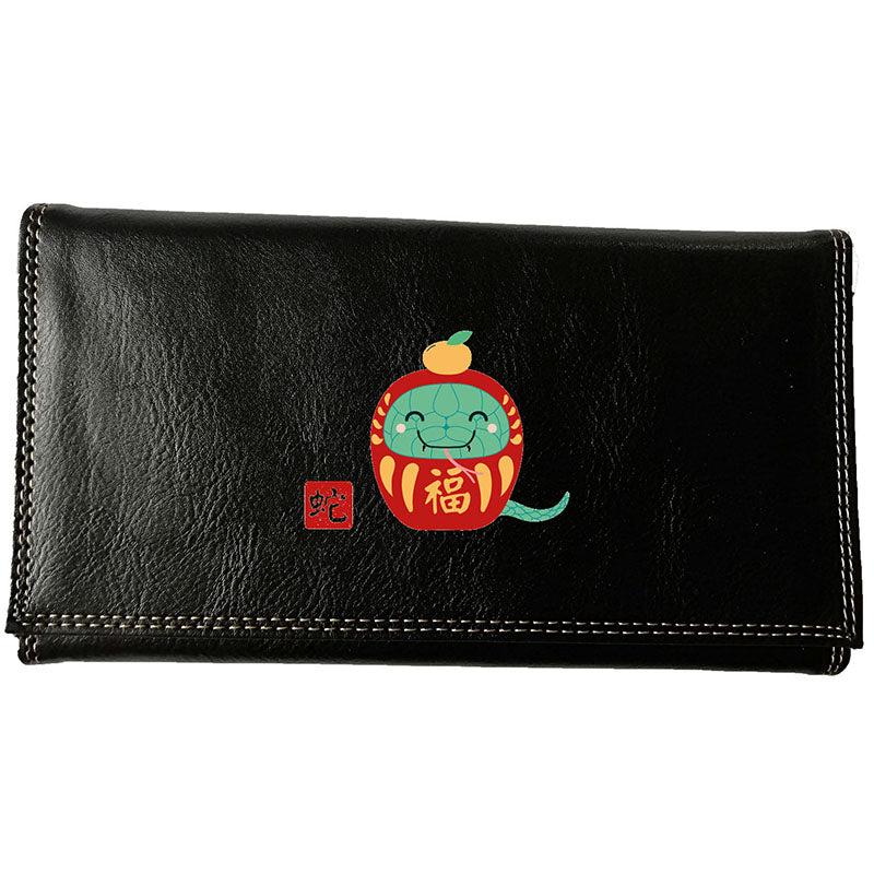 Compagnon Tout-en-Un Porte Chéquier en Simili Cuir avec Signe Chinois Daruma