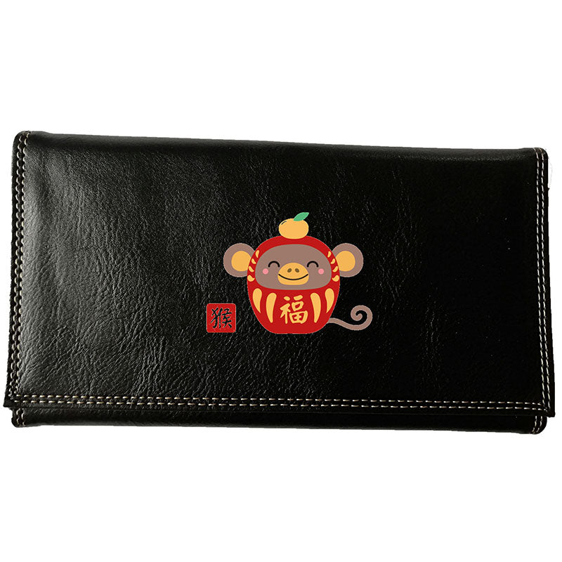 Compagnon Tout-en-Un Porte Chéquier en Simili Cuir avec Signe Chinois Daruma