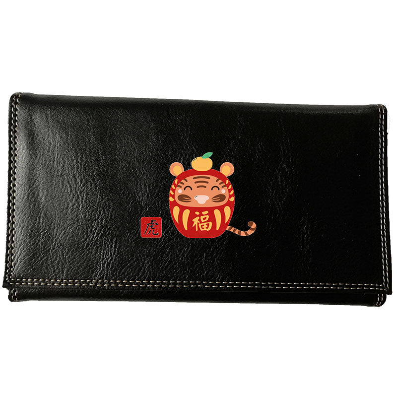 Compagnon Tout-en-Un Porte Chéquier en Simili Cuir avec Signe Chinois Daruma