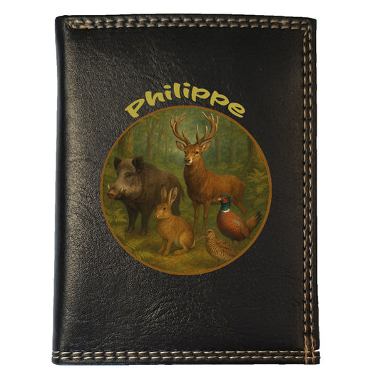 Petit Portefeuille Homme noir avec Porte Monnaie Personnalisé Sanglier
