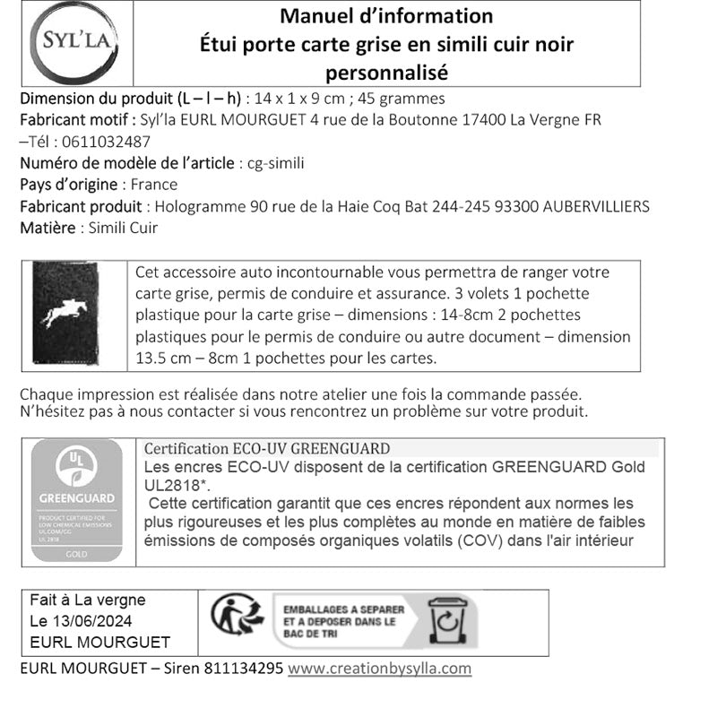 Étui Carte Grise en Cuir Noir Personnalisé Voiture Style Méhari – en option Prénom - Cadeau auto ancienne