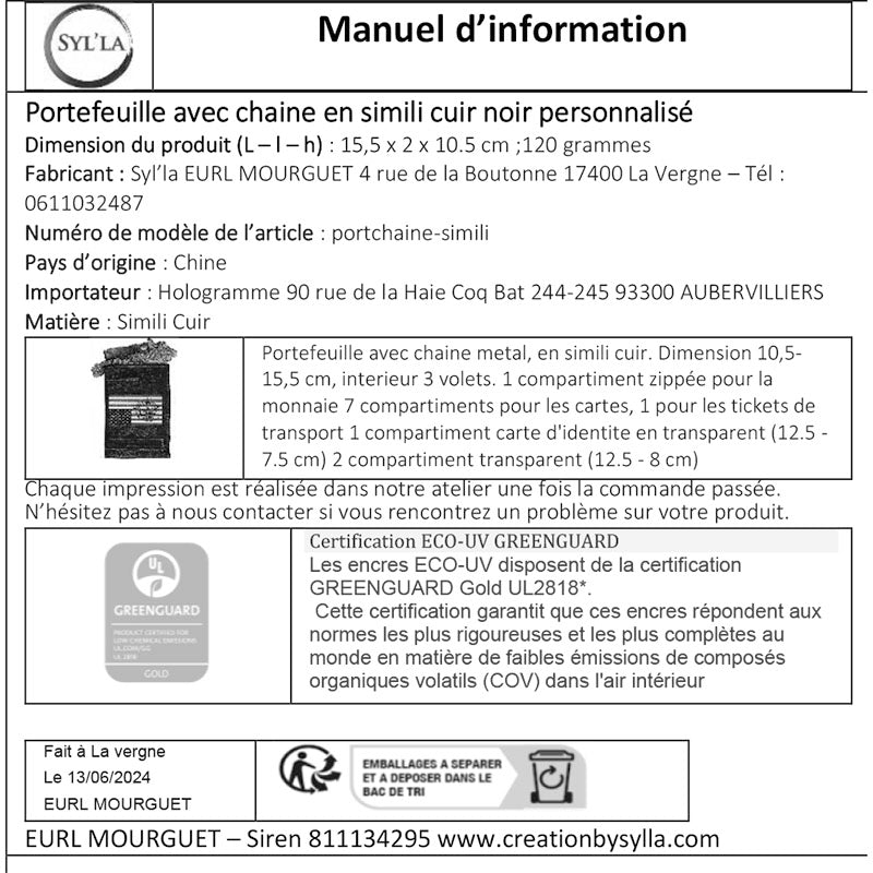 Portefeuille porte monnaie pour Homme noir avec chaine personnalisé Aigle
