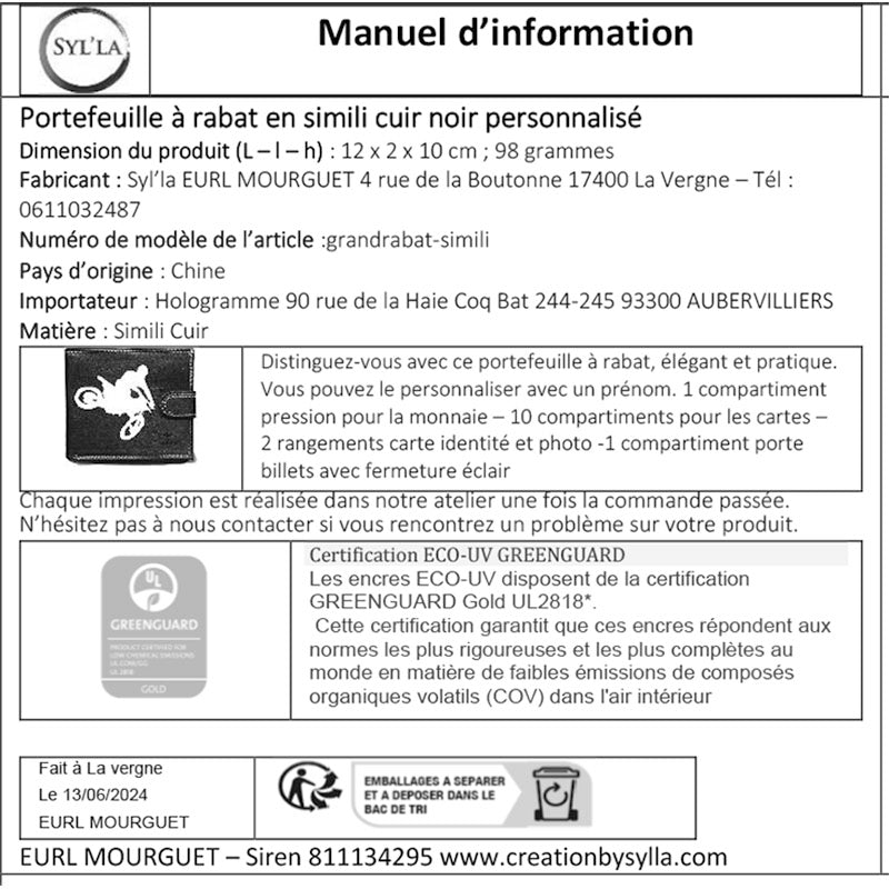 Portefeuille à rabat en Simili Cuir pour homme personnalisé Rugby ballon