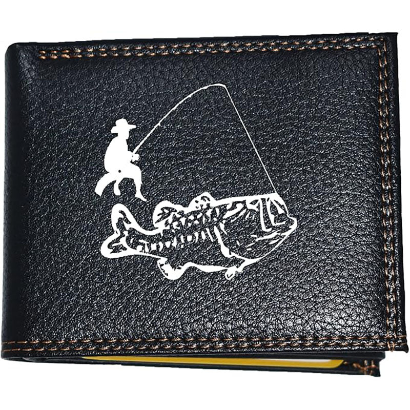 Portefeuille à rabat en Simili Cuir noir personnalisé Pêcheur de poisson