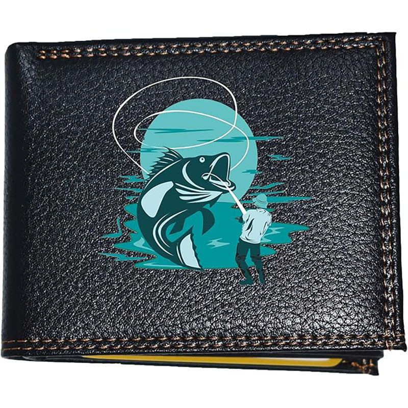 Portefeuille à rabat en Simili Cuir noir personnalisé Pêche bleu