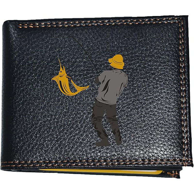 Portefeuille à rabat en Simili Cuir noir personnalisé Bob le Pêcheur