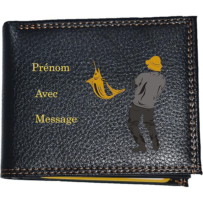 Portefeuille à rabat en Simili Cuir noir personnalisé Bob le Pêcheur