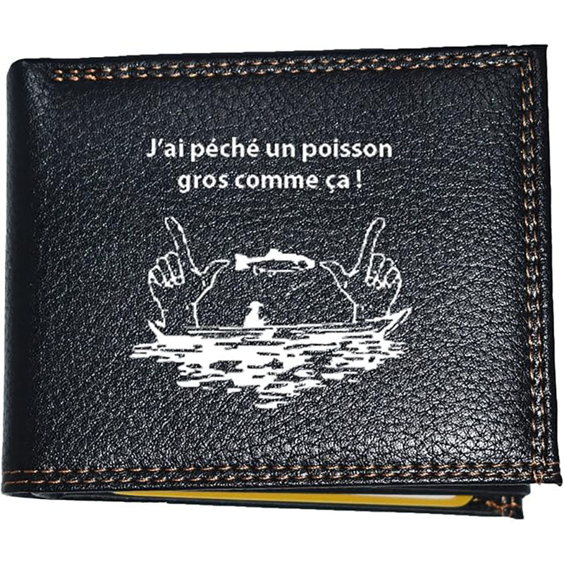 Portefeuille à rabat en Simili Cuir noir personnalisé Pêcheur Humour