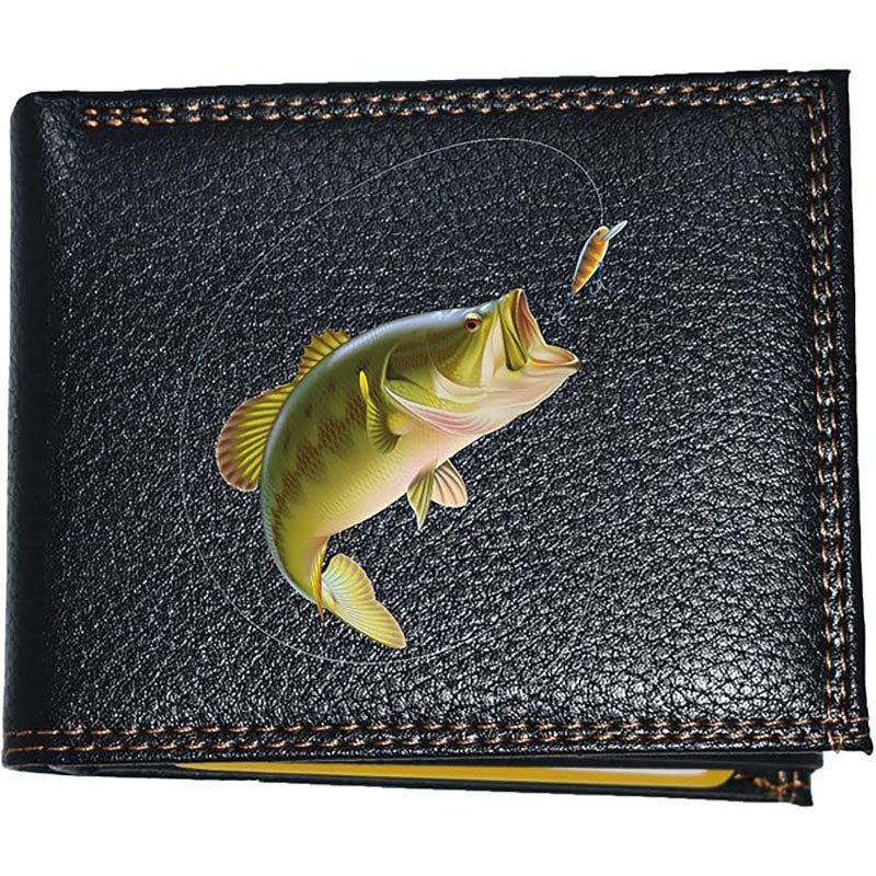 Portefeuille à rabat en Simili Cuir noir personnalisé Pêcheur Poisson
