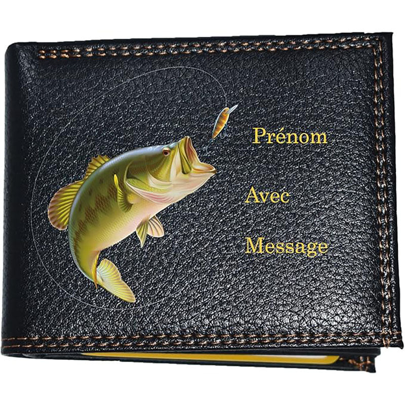 Portefeuille à rabat en Simili Cuir noir personnalisé Pêcheur Poisson