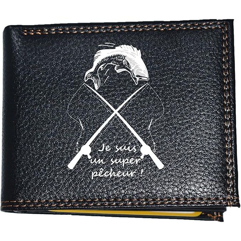 Portefeuille à rabat en Simili Cuir noir personnalisé Super Pêcheur