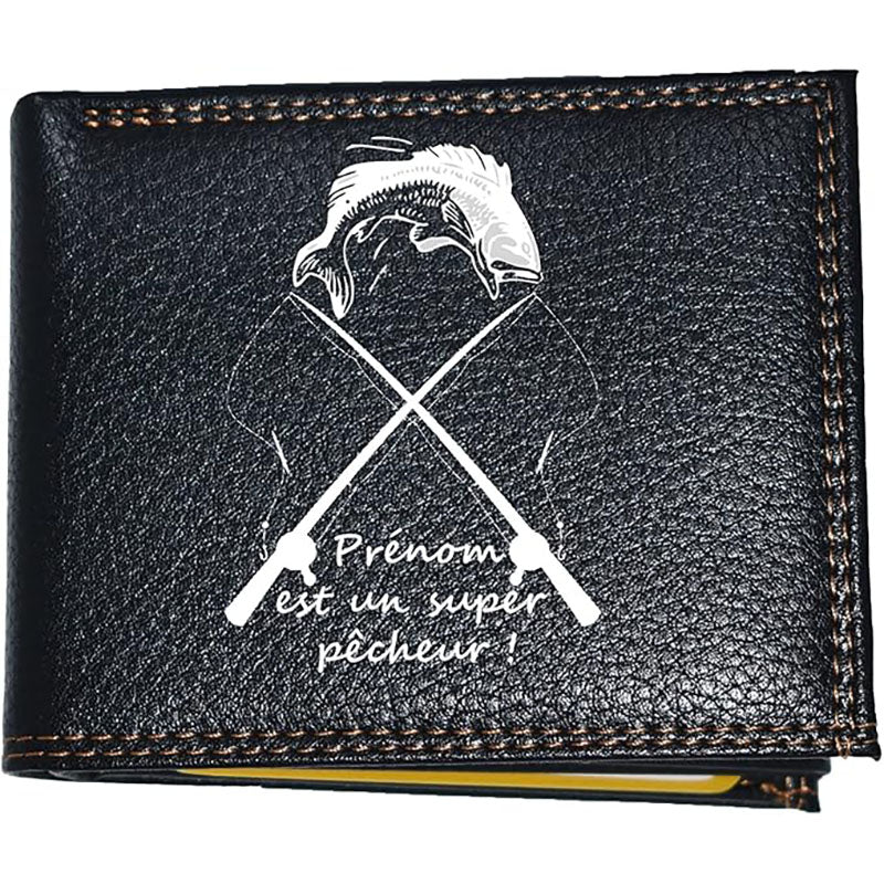 Portefeuille à rabat en Simili Cuir noir personnalisé Super Pêcheur