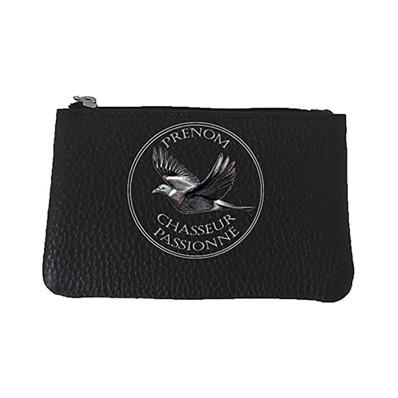 Petit Porte monnaie avec porte clés en Cuir noir pour Homme Chasse passion