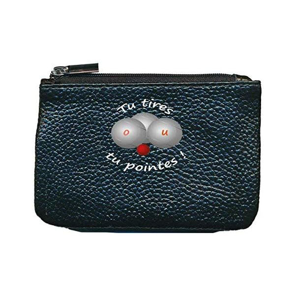 Petit porte monnaie avec porte clés en Cuir noir pour Homme personnalisé Petanque