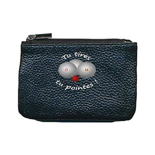 Petit porte monnaie avec porte clés  en Cuir noir pour Homme personnalisé Petanque
