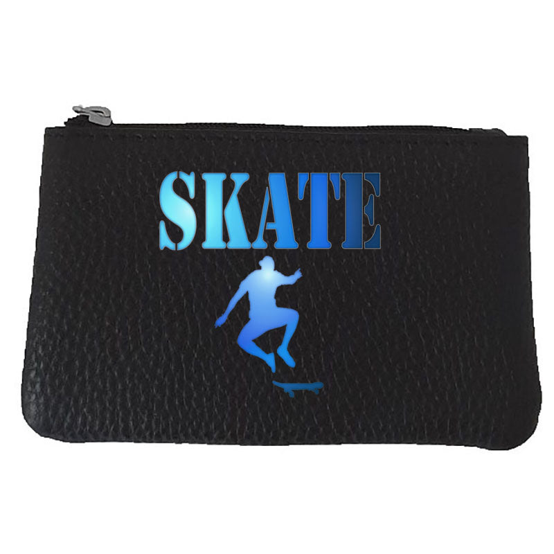 Petit porte monnaie avec porte clés en Cuir noir pour Homme personnalisé Skate