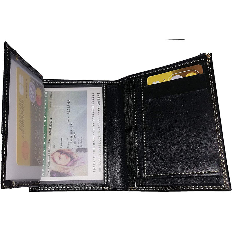 Petit Portefeuille Homme noir avec Porte Monnaie Personnalisé Sanglier