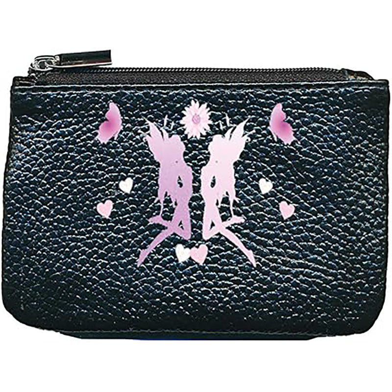 Petit Porte monnaie avec porte clés en Cuir noir pour femme personnalisé Fée