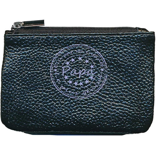 Petit Porte monnaie avec porte clés  en Cuir noir pour Homme Papa Génial Elu par ses enfants