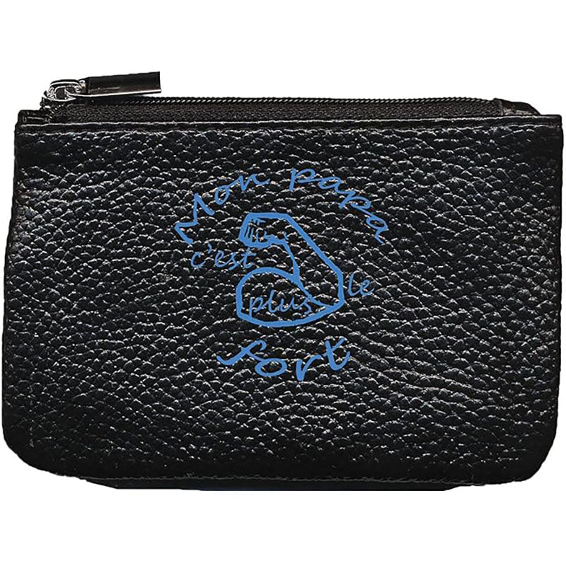 Petit Porte monnaie avec porte clés en Cuir noir pour Homme Papa Fort