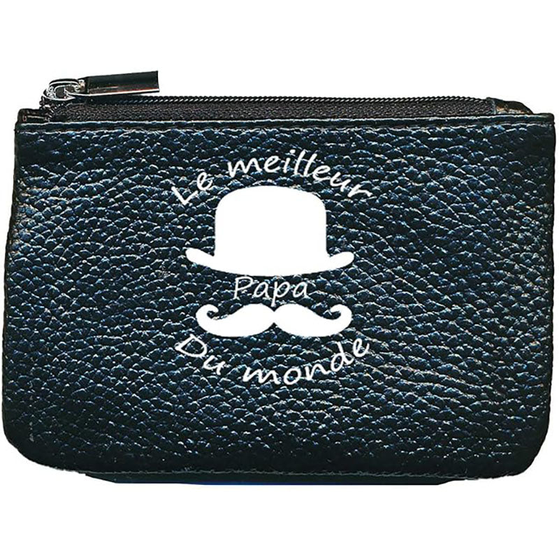 Petit Porte monnaie avec porte clés en Cuir noir pour Homme Meilleur Papa du Monde