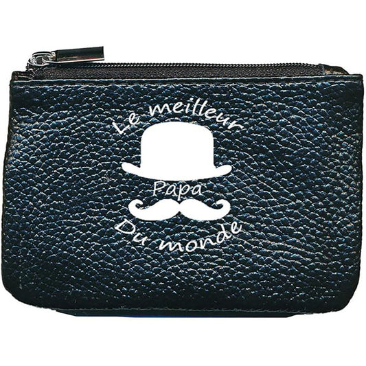 Petit Porte monnaie avec porte clés en Cuir noir pour Homme Meilleur Papa du Monde