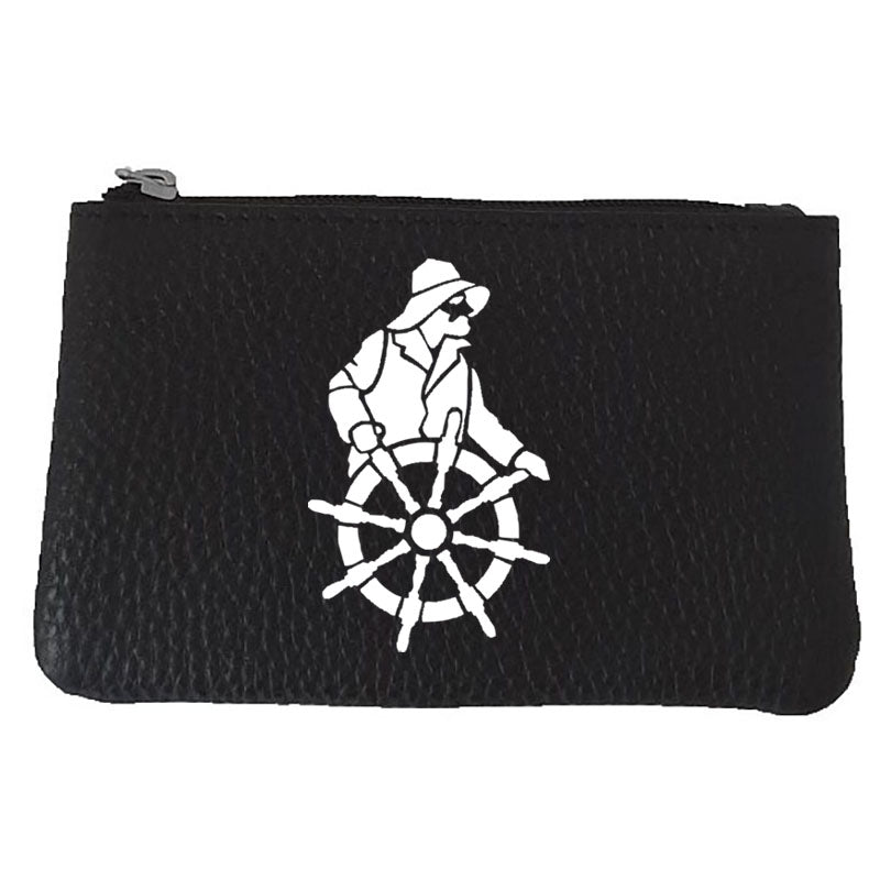Petit porte monnaie avec porte clés en Cuir noir pour Homme personnalisé Marin