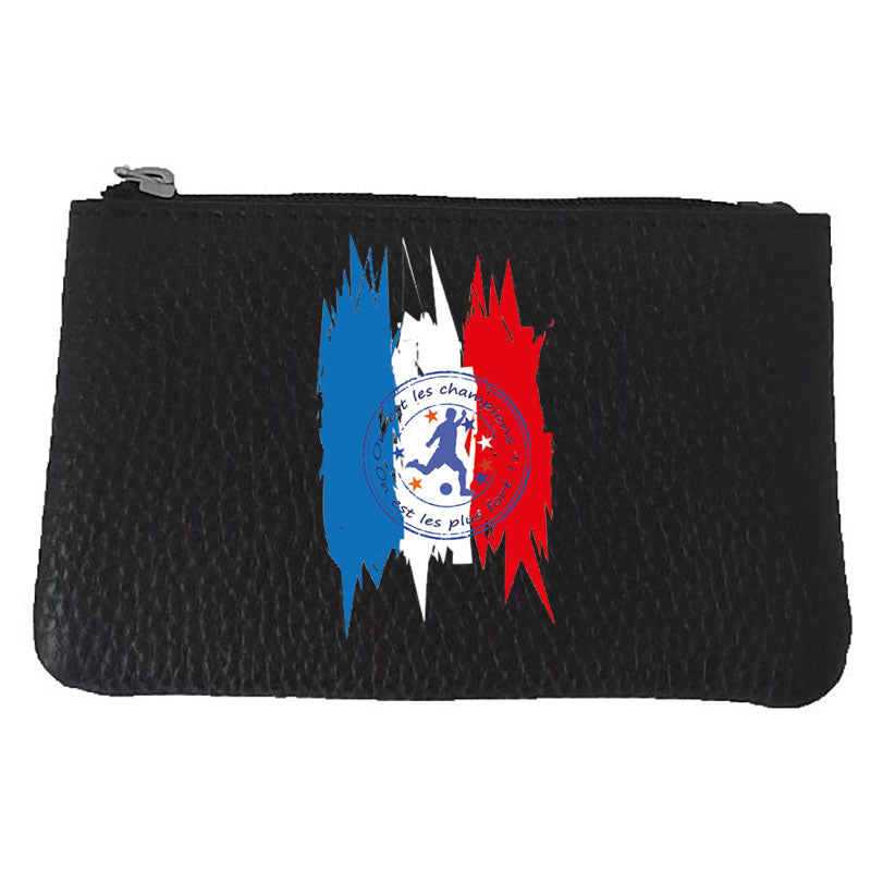 Petit porte monnaie avec porte clés en Cuir noir pour Homme personnalisé Foot champion