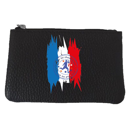 Petit porte monnaie avec porte clés  en Cuir noir pour Homme personnalisé Foot champion