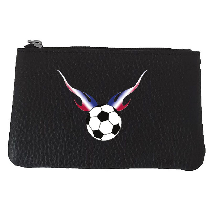 Petit porte monnaie avec porte clés en Cuir noir pour Homme personnalisé Foot Flamme