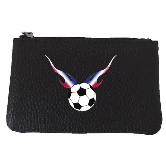 Petit porte monnaie avec porte clés  en Cuir noir pour Homme personnalisé Foot Flamme