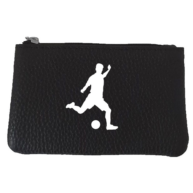 Petit porte monnaie avec porte clés en Cuir noir pour Homme personnalisé Footballeur